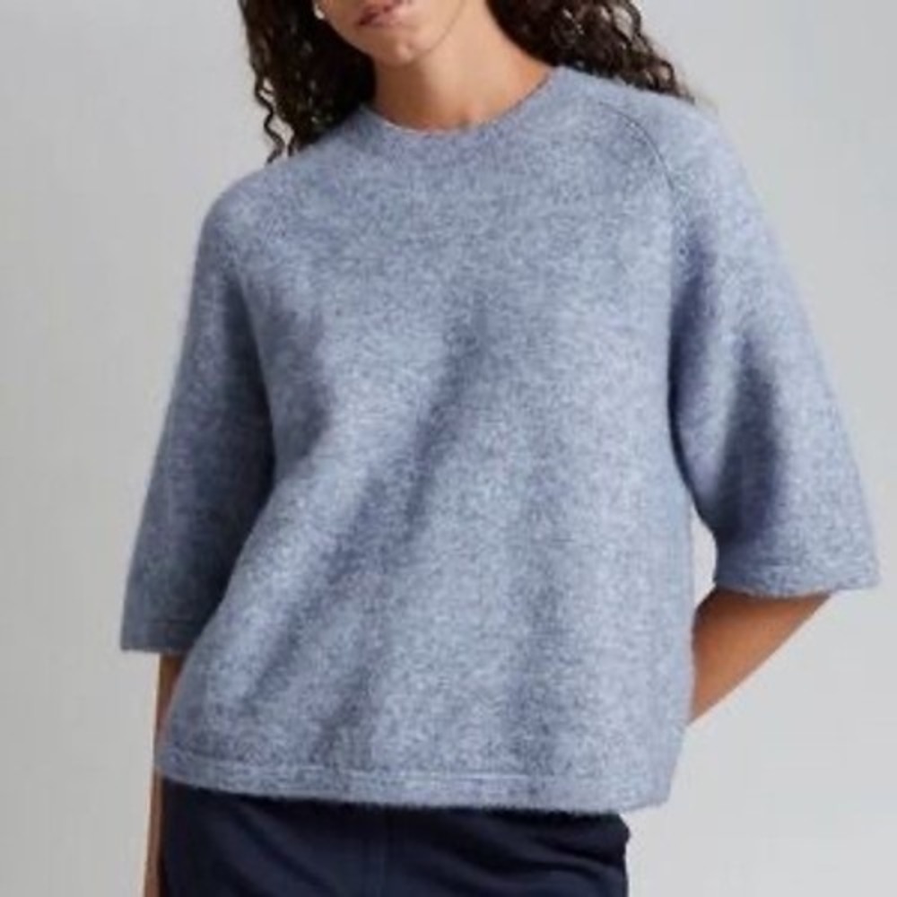 & Other Stories Blue Alpaca‎ Blend Fuzzy Knit 3/4 Sleeve Sweater Top Womens XS